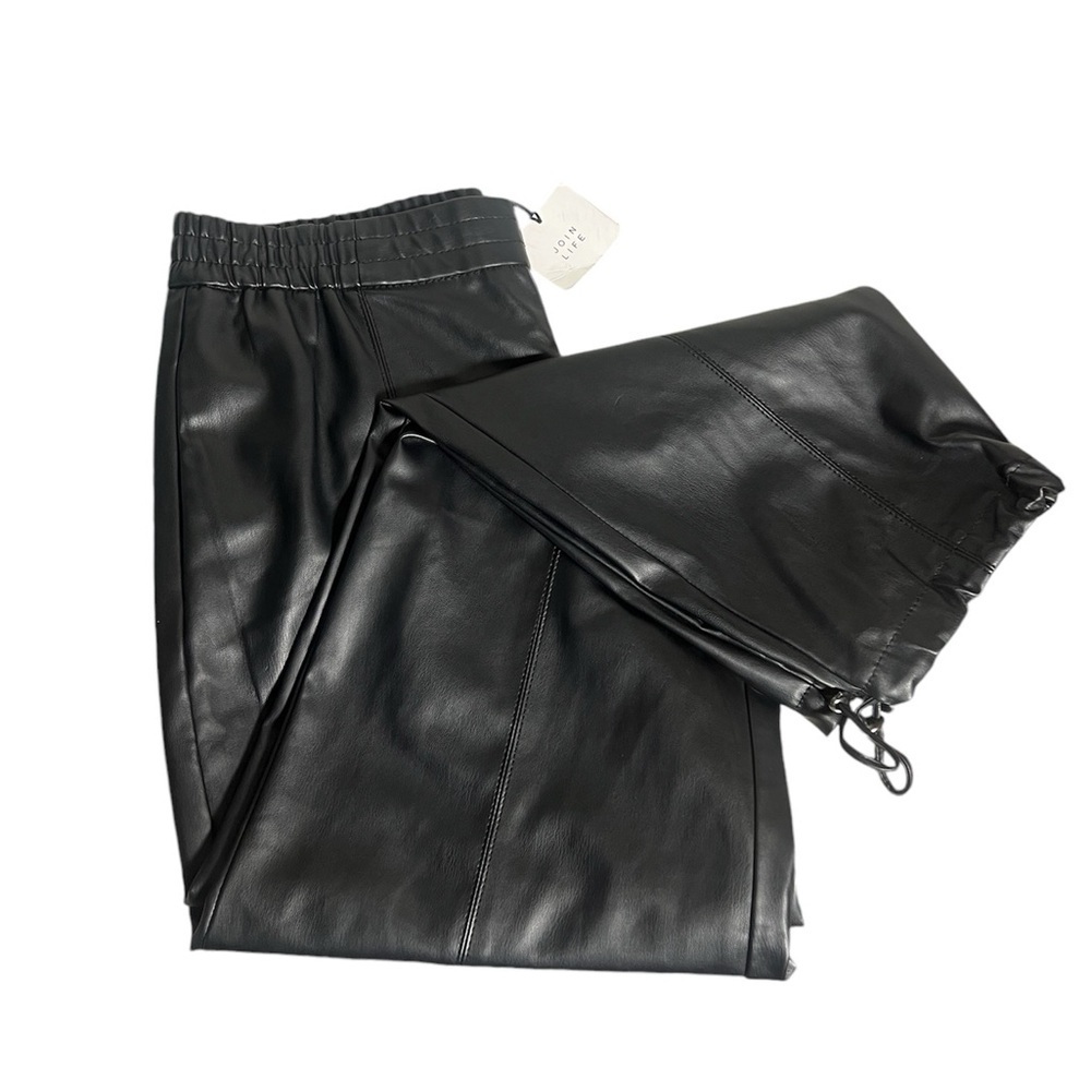 ZARA High Rise Faux Leather Fleece Lined Pull On Pants - Picture 2 of 9